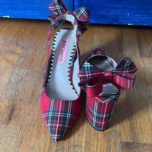 Betsey Johnson Red Plaid Heels with Bow